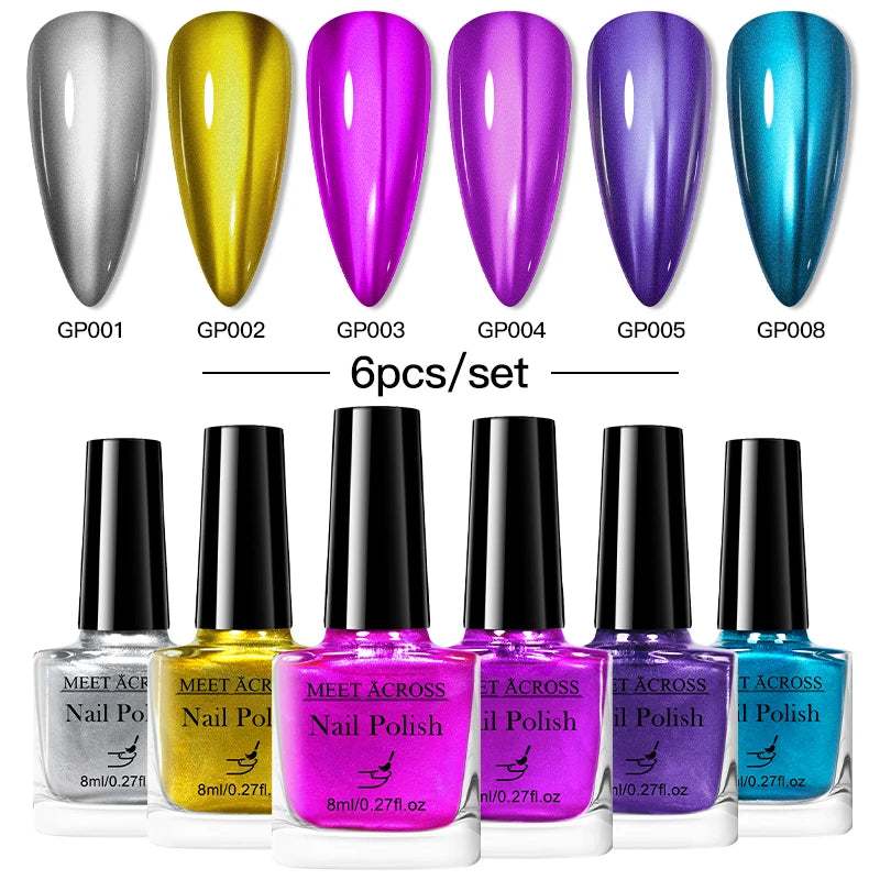 6pc Mirror Chrome Nail Polish Set