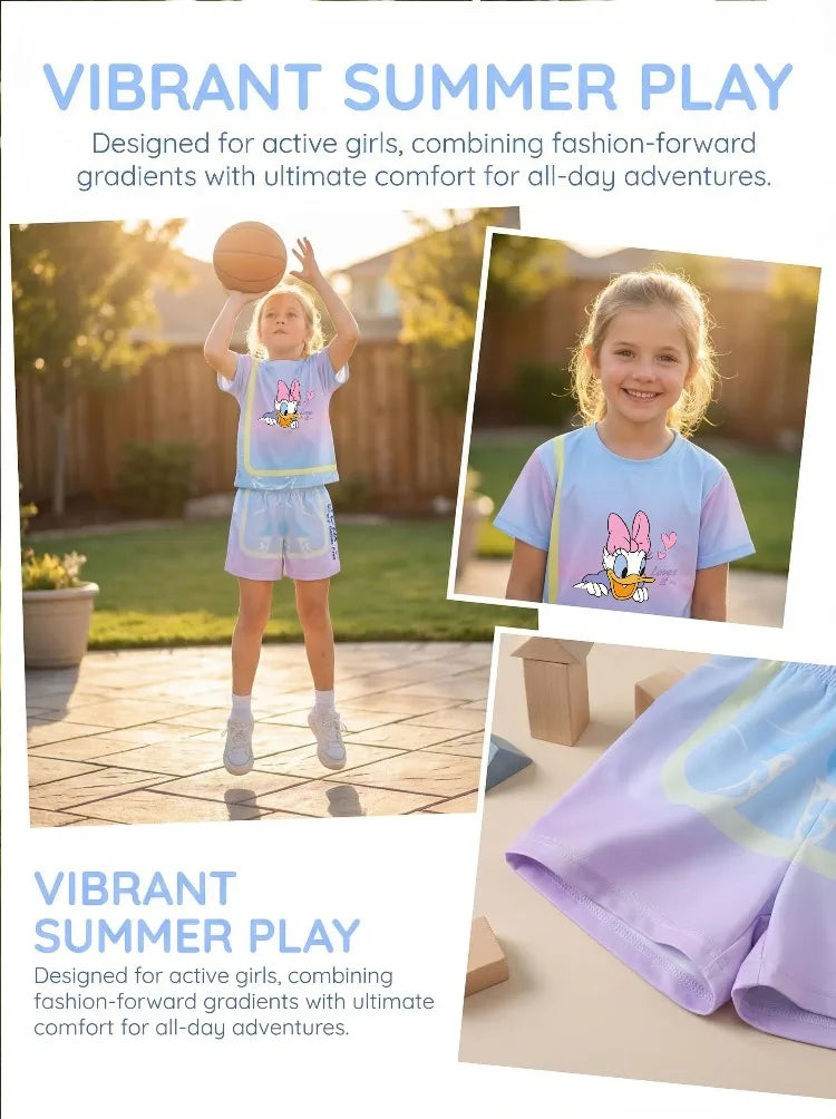 Summer Girls Casial Outfits Breathable Kids Running Shorts Sets Children's O Neck T Shirt Shorts Two Piece Outdoor Sport Clothes