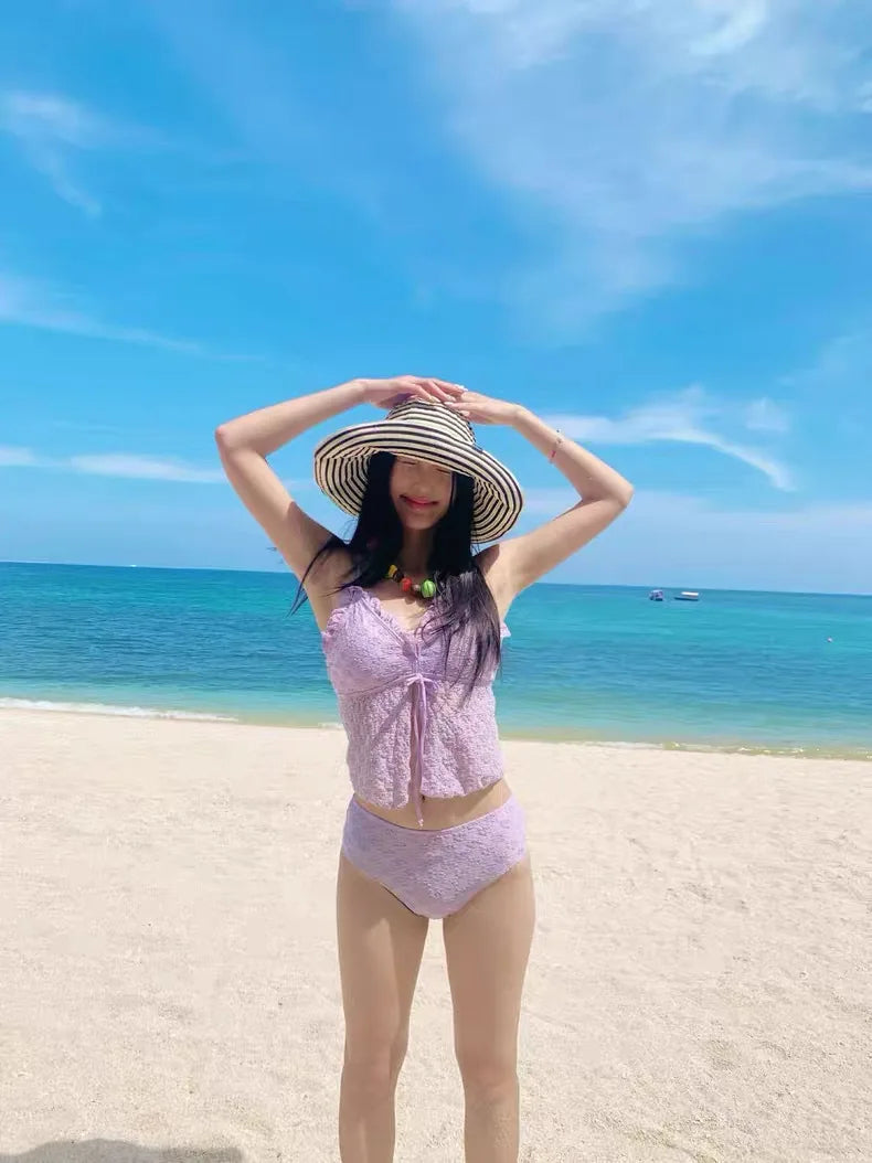 Swimsuit Women Pure Desire Sexy Hot Girl Split Triangle Bikini Gathering Chest Slimming Vacation Style Hot Spring Beach Swimsuit