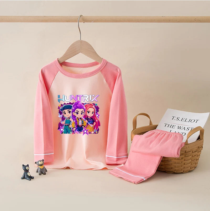 Kids' K-Pop HUNTRX Cotton Pajama Set: Long Sleeve Sleepwear for Girls & Boys
