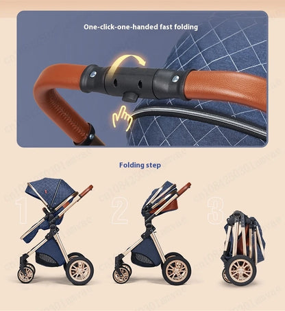 Luxury Baby Stroller 3 in 1 High Landscape Baby Cart Can Sit Can Lie Portable Pushchair Baby Cradel Infant Carrier
