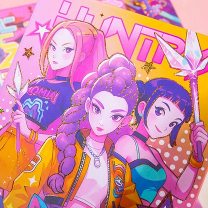 4PCS 32K Korean Style Journal Notebook, Anime Girl Group Magnetic Buckle Diary, Colorful Durable Student Stationery