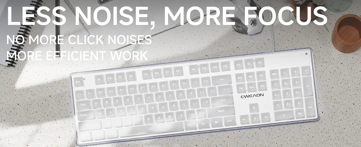Wired USB Keyboard with White Backlit Metal Panel Pudding Keycaps Full Size Quiet Computer Keyboard for Windows PC Laptop Gamer