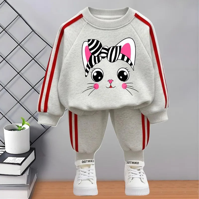 2026 Spring New Style Children's Tracksuit Printed Kids O Neck Hoodies and Long Pant Two Piece Girls Casual Sweatshirts Sets