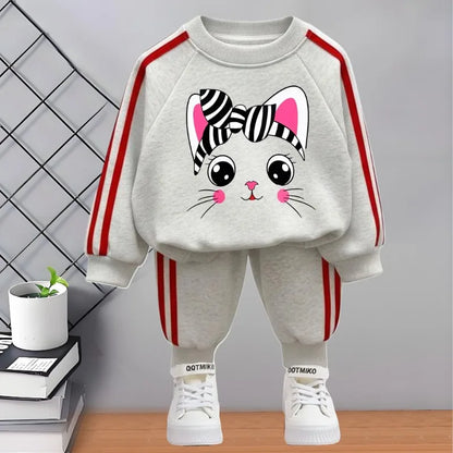 2026 Spring New Style Children's Tracksuit Printed Kids O Neck Hoodies and Long Pant Two Piece Girls Casual Sweatshirts Sets