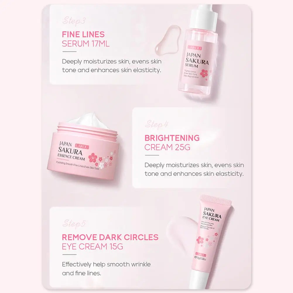 LAIKOU Japan Sakura Skin Care Set: 5-Piece Hydrating & Brightening Kit