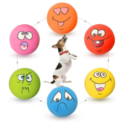 Rubber Dog Puppy Pet Play Squeaky Ball Chewing Toys with Face Fetch Bright Balls Pet Dog Supplies Puppy Popular Toys