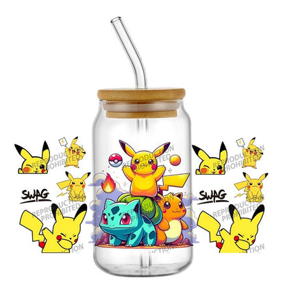 26 New cute Styles Cartoon Pokemon Friends 16oz UV DTF 3D Phone Sticker Decals Wraps Glass Can Cups Creative Craft DIY Gifts
