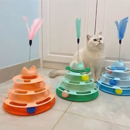 Interactive Cat Toy Tower Kitten Turntable Track Roller Balls Toys With Feather Pets Supplies Toy For Cat Tower