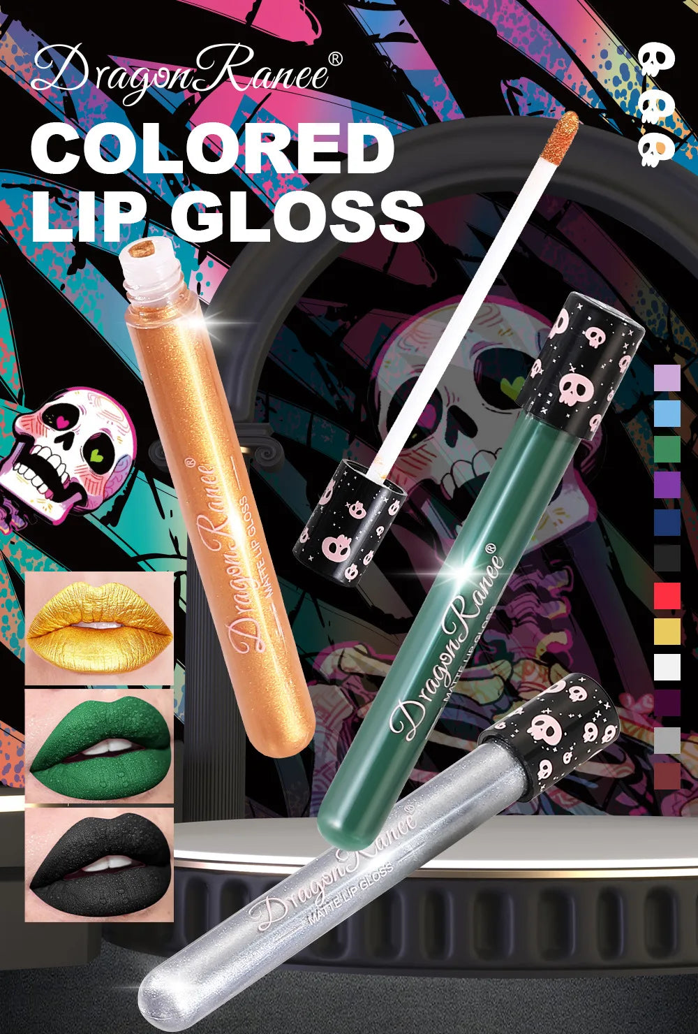 12 Color Halloween Lip Gloss Makeup Black Green Purple Lipstick Christmas Tint Moisturizer Waterproof Matte Lipstick Lip Pigment