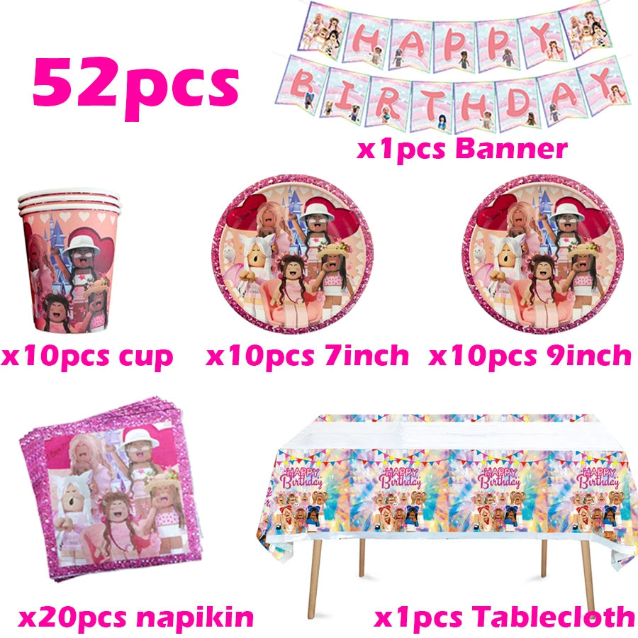 Roblox Birthday Party Decoration Balloons Disposable Tableware for Kids Party Supplies Baby Shower Sticker Bracelet Toy Gifts
