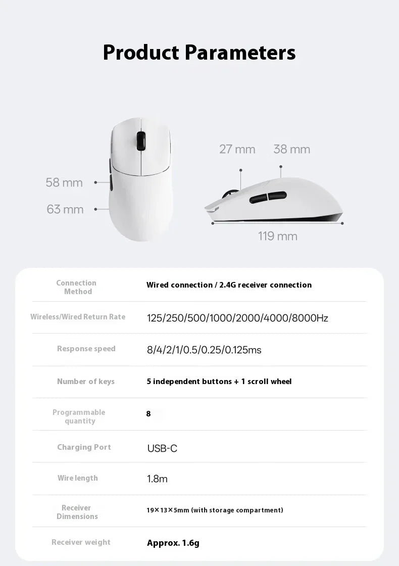 Rapoo VT0 MAX Wireless Gaming Mouse PAW3950 PAW3398 Nordic54L15 Chip Dual 8KHz 45000DPI Ergonomic FPS Gaming Mouse for PC Gamer