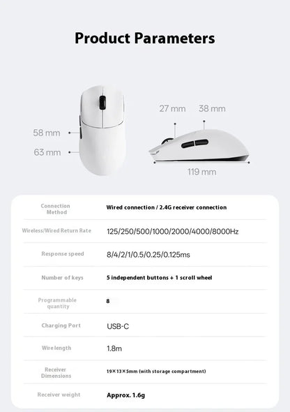 Rapoo VT0 MAX Wireless Gaming Mouse PAW3950 PAW3398 Nordic54L15 Chip Dual 8KHz 45000DPI Ergonomic FPS Gaming Mouse for PC Gamer