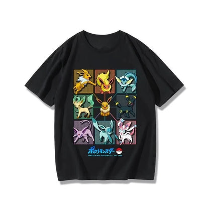 Pokémon Cartoon Eevee Cherry Blossom T-shirt Summer New Men and Women  Loose Fashionable Casual Harajuku Short Sleeved Top