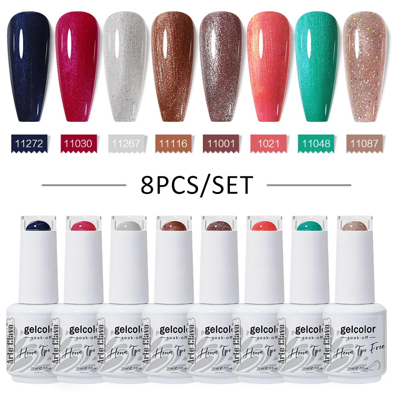 Arte Clavo 8Pcs/Set Gel Nail Polish Set 15ml Colorful Semi Permanent For Manicure Varnish Soak Off UV LED Nail Art Gel Kits