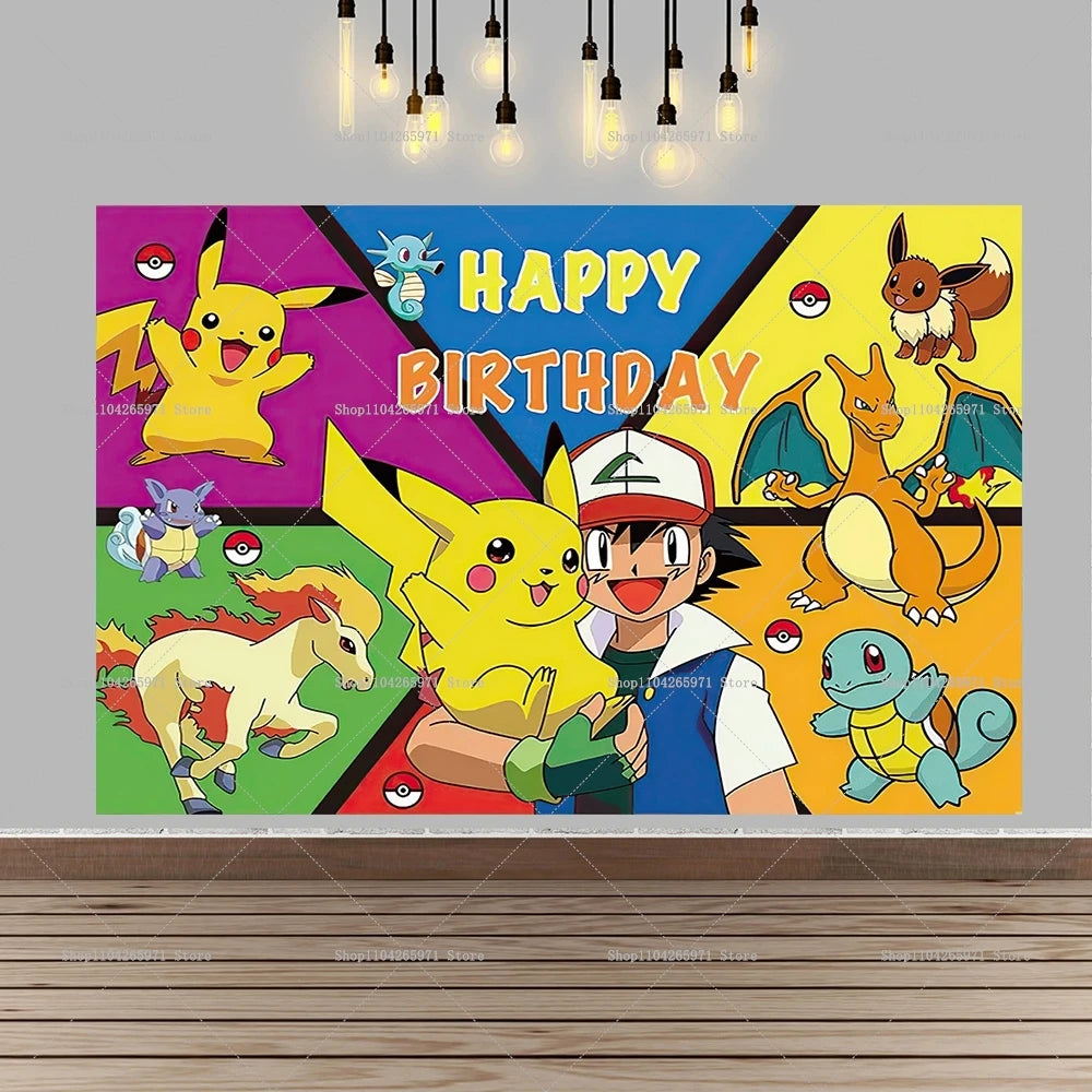 Pokemon Pikachu Backdrop Banner Cartoon Pocket Monster Theme Kids Birthday Party Decor Photography Photo Background Supplies