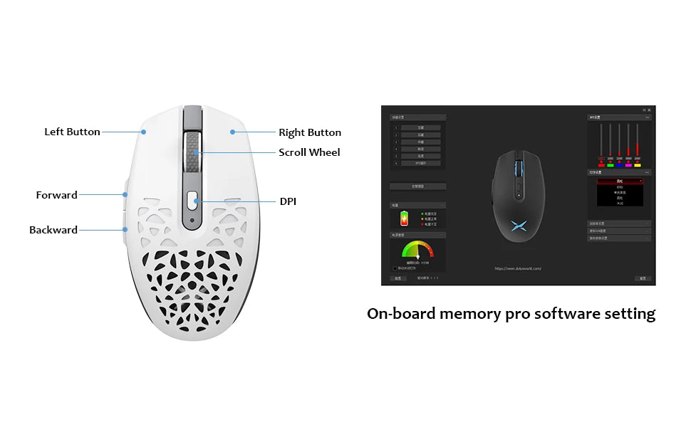 Delux M820DC PAW3335 Wired + Wireless + Bluetooth Gaming Mouse 80 Million Clicks 16000 DPI RGB Rechargeable Mice For Computers