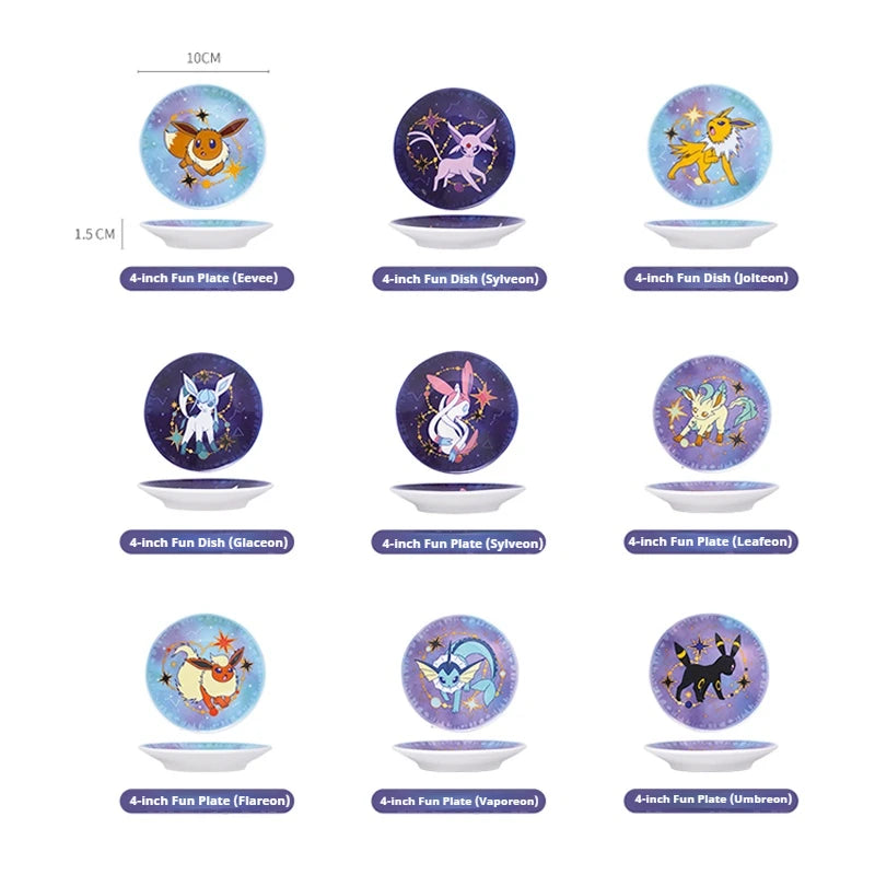 SHUNXIANG Pokémon Licensed Eevee Series Ceramic Plate Set Starry Sky Gift Box 9Pcs Dish Anime Themed Porcelain Tableware Gift