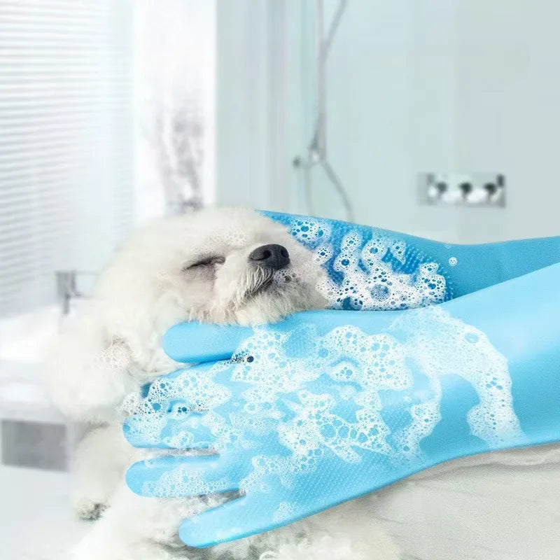2-Piece Silicone Pet Grooming Gloves: 3-in-1 Bathing, Deshedding & Massage Set