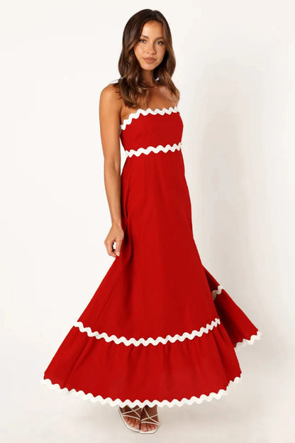 Sleeveless Scalloped Trim Midi Dress: Sexy Strapless Princess Silhouette Gown