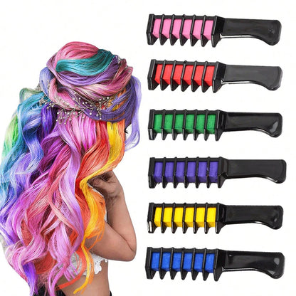 6-Piece Temporary Hair Dye Set, New Chalk Comb Temporary Washable Hair Dye, Suitable for Girls' Birthday Role-Playing DIY