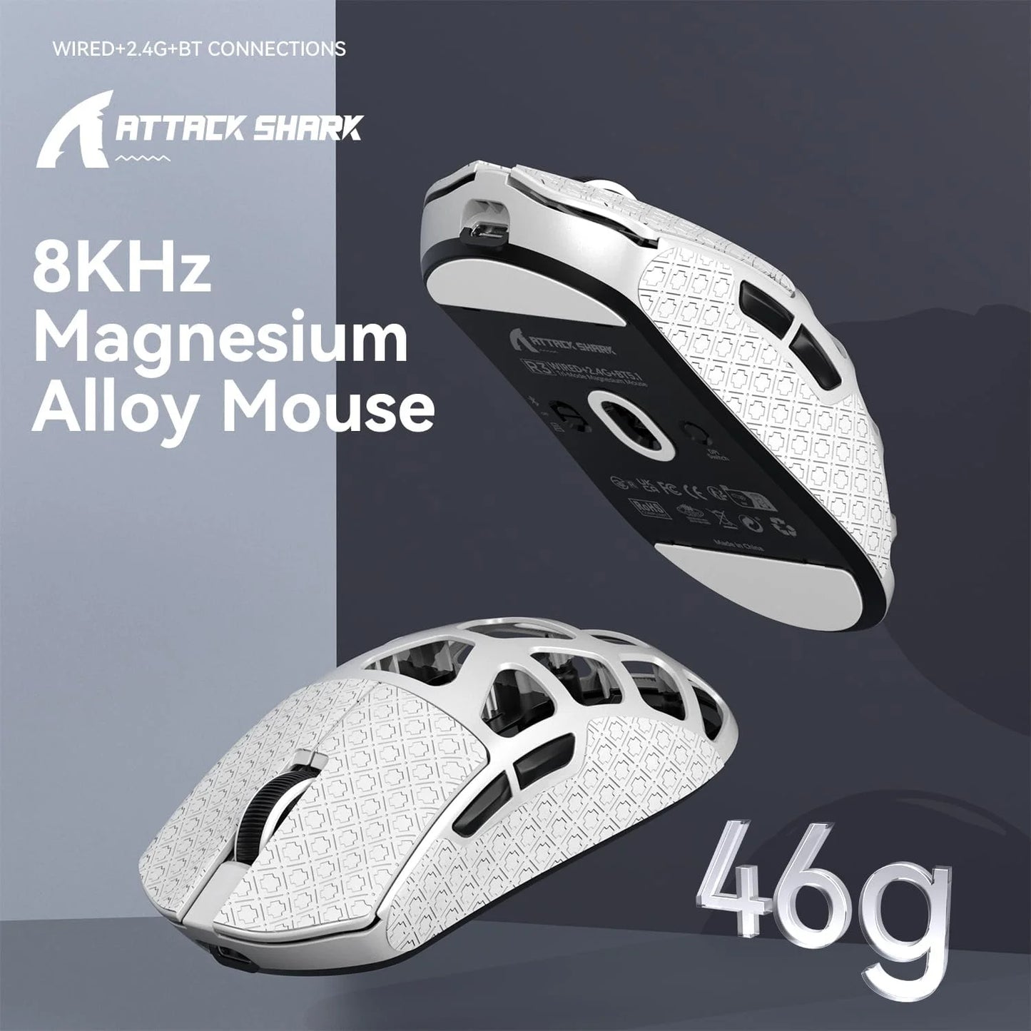 ATTACK SHARK R3 46g Superlight Magnesium Alloy Wireless Gaming Mouse BT/2.4G/Wired 8K Polling Rate PAW3395 26K DPI Programmable