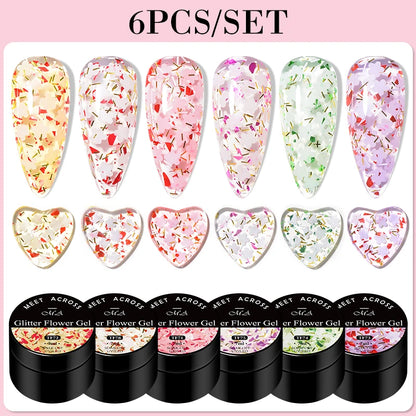 MEET ACROSS 6Pcs/Set 8ml Macaron Glitter Sequins Nail Gel Polish Heart diamond Shaped Nart Art UV Gel Varnish For Manicure