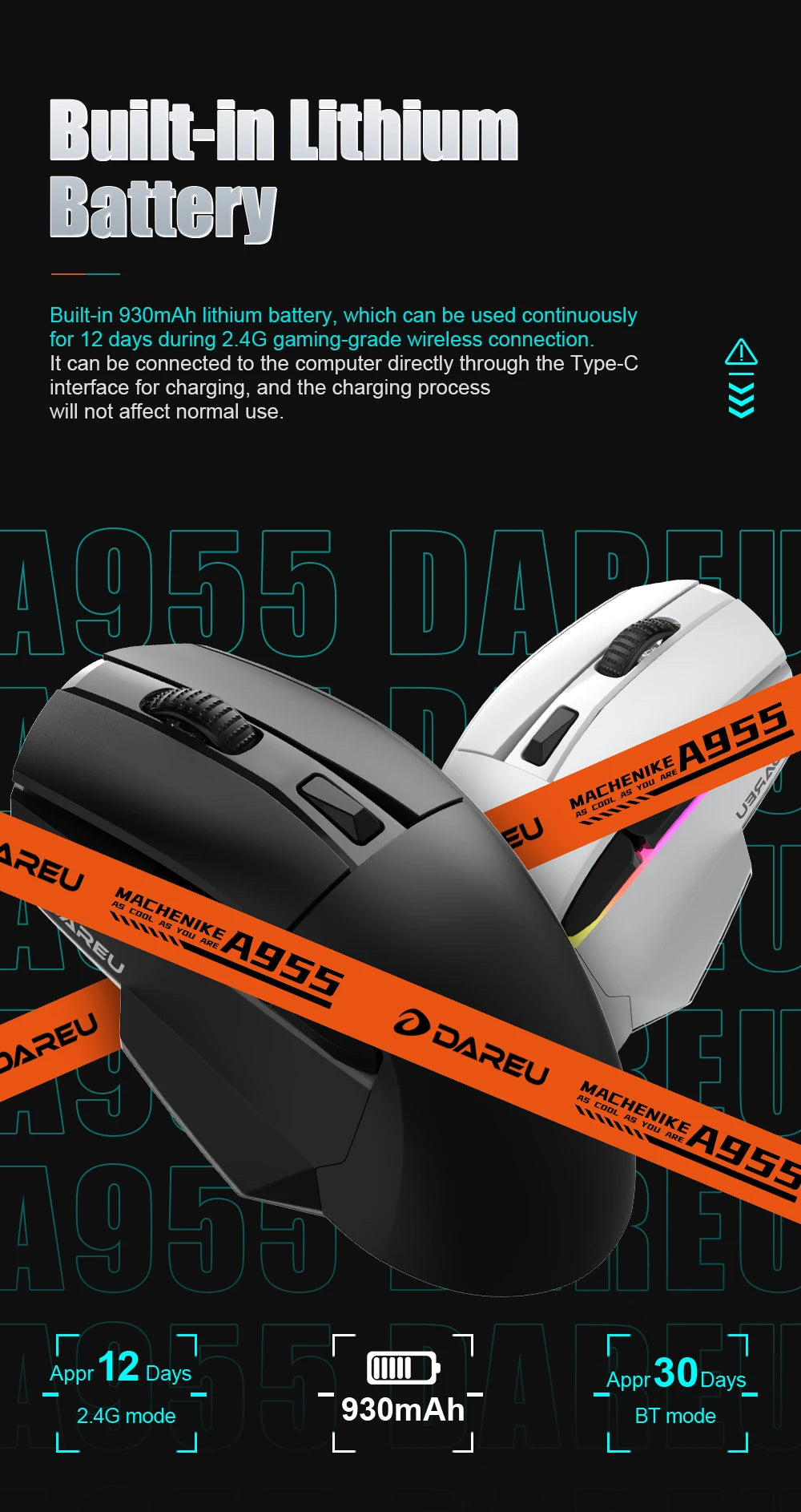 DAREU PC Gamer Mouse 12000DPI RGB Tri-mode Wireless Bluetooth Mice with Charging Dock AIM-WL Sensor for Laptop PC