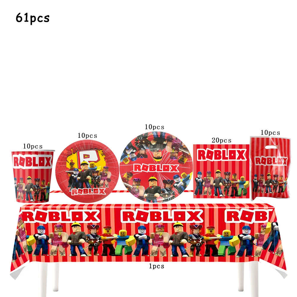 Robot Boy Happy Birthday Decoration Tableware Set Roblox Paper Tablecloth Plate Cup Cake Balloon Baby Shower Game Party Supplies