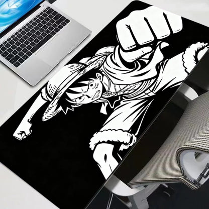 Black and white Mouse Pad One Piece Luffy Big Gamer Gaming Accessories Speed Keyboard Rubber Lock Edge Desk Mat Laptop mousepad