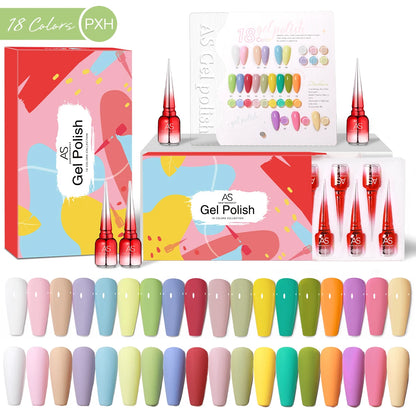 AS 18pcs 15ml Nail Gel Polish Set Red Dark Vernis Semi Permanent Nail Art Supplies Manicure UV Gel Nail Varnish Kit With Chart