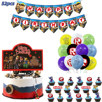 Roblox Boy Kids Set Birthday Party Decorations Tableware Tablecloth Cup Plate Napkin Bags Baby Shower Roblox Party Favor Kits
