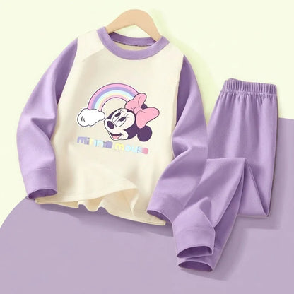DISNEY MINNIE Printed Girls Casual Spliced Sleepwears Sets Autumn Winter Kids Comfy Soft Home Clothing Set Child Pijamas 0-10Y