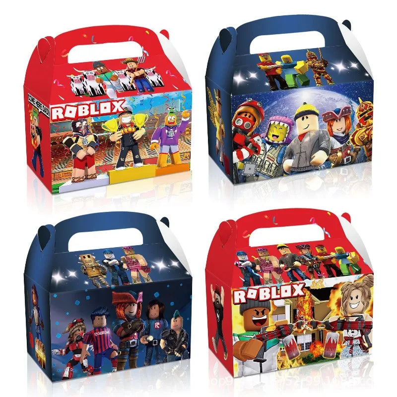 12Pcs/Set Roblox Theme Game Birthday Party Decoration Gift Boxes Anime Pattern Thanks Candy Gift Bag Kid Birthday Party Supplies