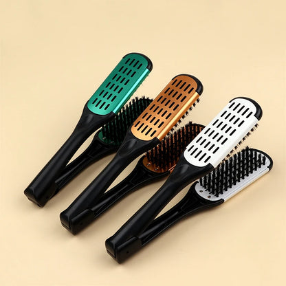 Pro Hairdressing Straightener Hairbrush Nylon Hair Straightening Double Brushes V Shape Comb Clamp Not Hurt Styling Tools DIY