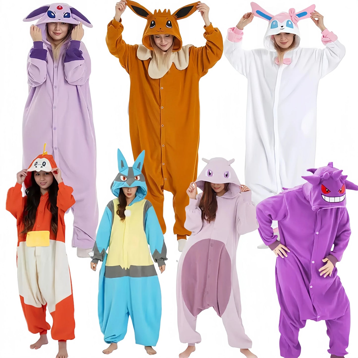 In Stock Snorlax Squirtle Mewtwo Onesie Gengar Cosplay Costume Halloween Adult Anime Cute Cat Eevee Boys And Girls Pajamas