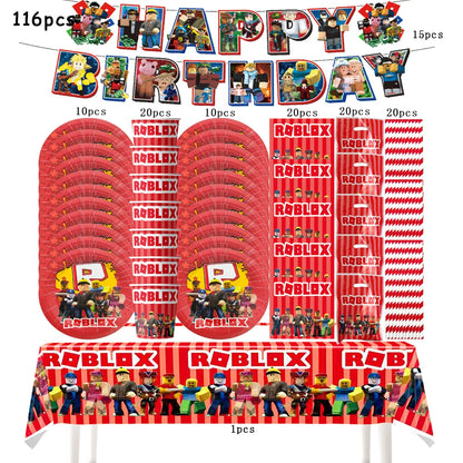 Robot Boy Happy Birthday Decoration Tableware Set Roblox Paper Tablecloth Plate Cup Cake Balloon Baby Shower Game Party Supplies