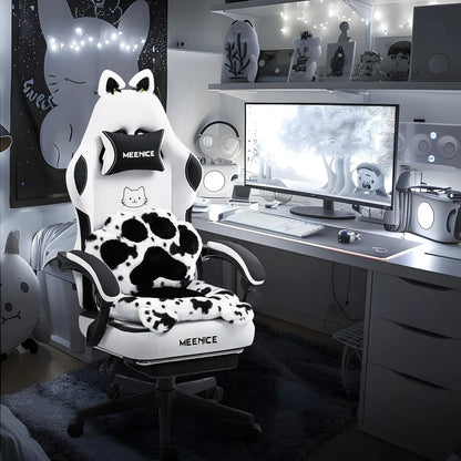 Pink Cat Ear Gaming Chair with Footrest 🎮🐱