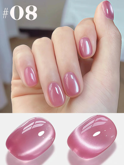 MIANEL 12ML Glass Bead Cat Eye Gel Nail Polish Flash White Spar Nude Color Magnetic Nail Polish White Nails Summer Nails 1-12pcs
