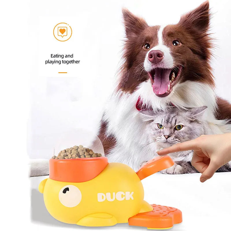 Yellow Duck-Shaped Interactive Cat Treat Dispenser Durable Plastic Training dogToy Puzzle Slow Feeder Dog Entertainment Toy