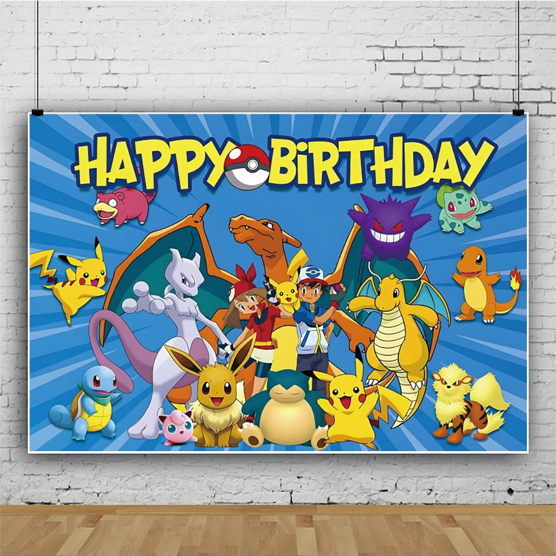 Cartoon Cute Kid Birthday Party Decorations Backdrop Pikachu Theme Photography Background Baby Shower Banner Photo Booth Props