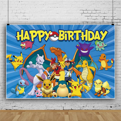 Cartoon Cute Kid Birthday Party Decorations Backdrop Pikachu Theme Photography Background Baby Shower Banner Photo Booth Props