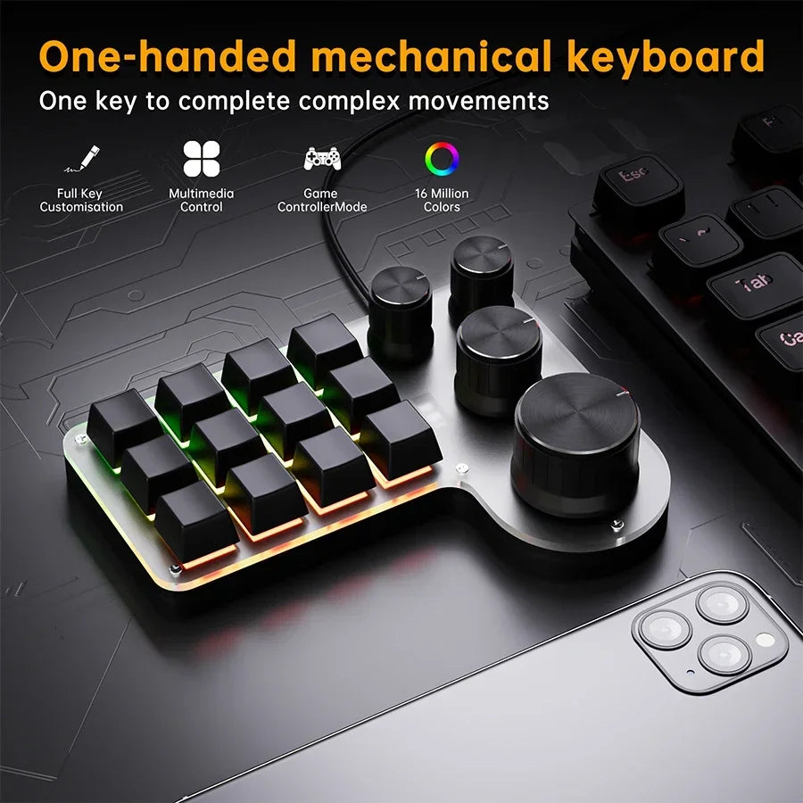 12-Key RGB Macro Mechanical Keypad with 4 Knobs