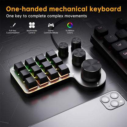12-Key RGB Macro Mechanical Keypad with 4 Knobs