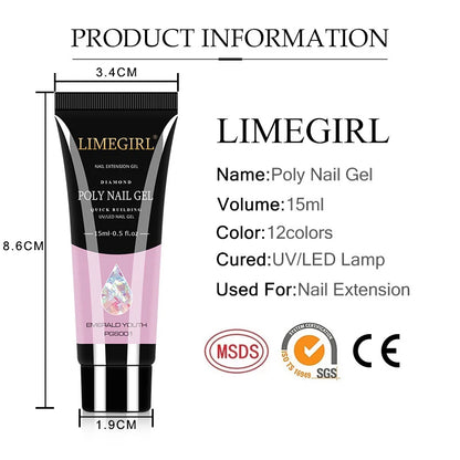 LIMEGIRL 15ml Nail Art Kit Poly Nail Gel Extending Set Cat Eye Extension Gel Nail Art Acrylic Gel Varnish Kit for Novice Beginne