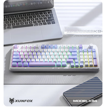 K94 Wireless Gaming Keyboard, BT 5.0/2.4GHz With Dual Mode 2-in-1 Receiver, 95 Keys TKL Rainbow LED Backlit Quiet Keyboard For