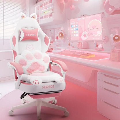 Pink Cat Ear Gaming Chair with Footrest 🎮🐱