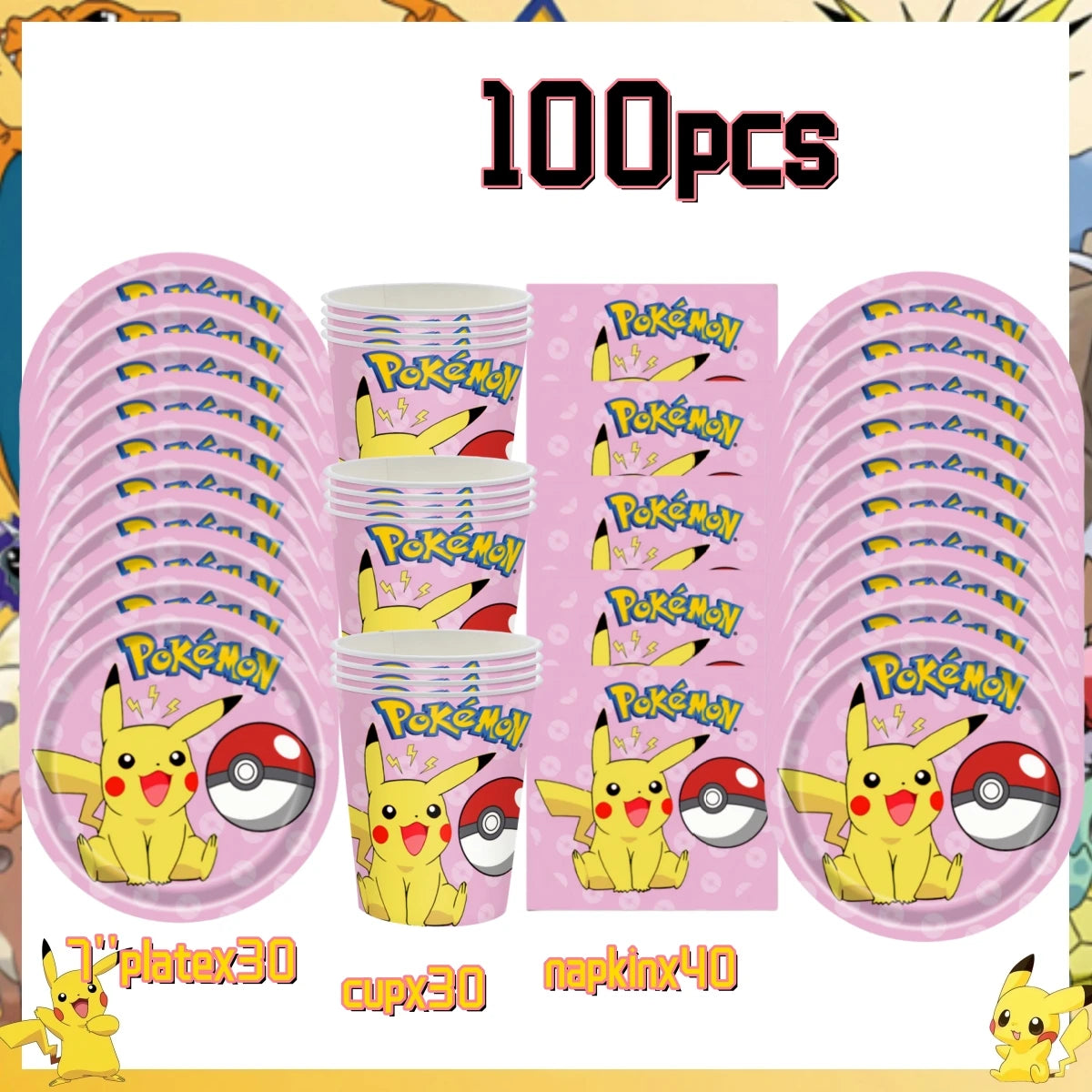 Pink Pokemon Birthday Party Decoration Disposable Tableware Set Pikachu Tablecloth Cup Plate Baby Shower Kids Diy Party Supplies
