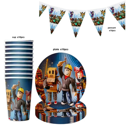 Roblox Boy Kids Set Birthday Party Decorations Tableware Tablecloth Cup Plate Napkin Bags Baby Shower Roblox Party Favor Kits
