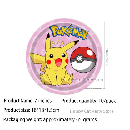 7/9 inch Pokemon Party Plate Birthday Decor Pikachu Poke Ball Disposable Paper Plate Baby Shower Kids Favor Gift Party Supplies